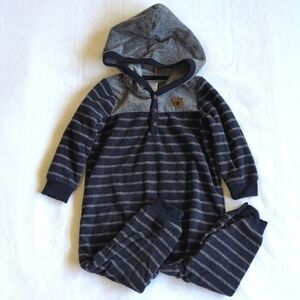 george striped navy fleece henley hoodie jumpsuit 18-24 baby toddler boys